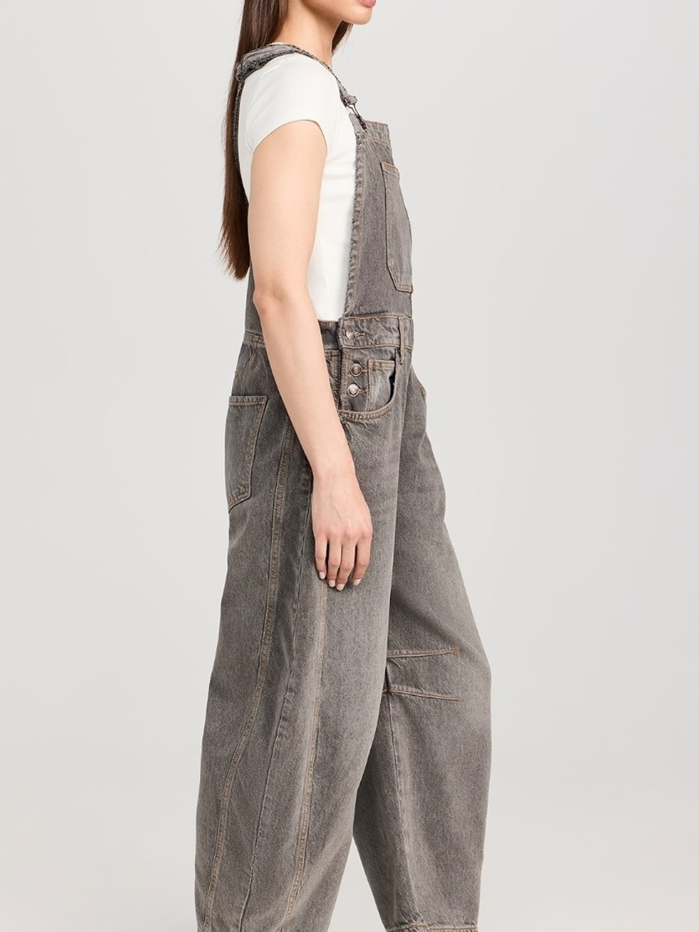 We The Free Washed Gray Wide-Leg Denim Overalls - Picture 4 of 6